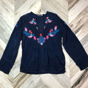 Johnny Was Floral Embroidered Blouse Blue Small